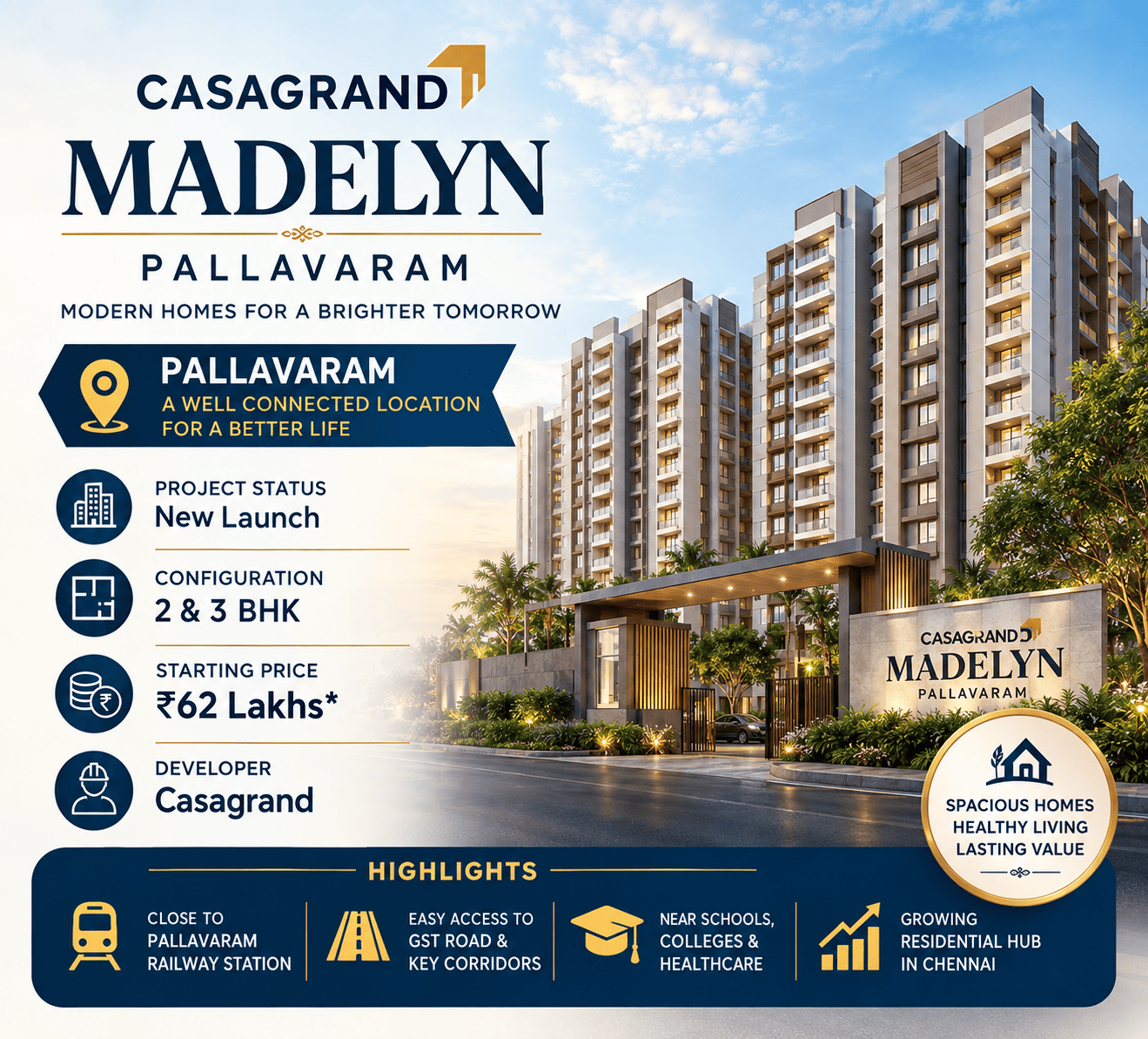 Casagrand Madelyn Thirumudivakkam premium apartments Chennai