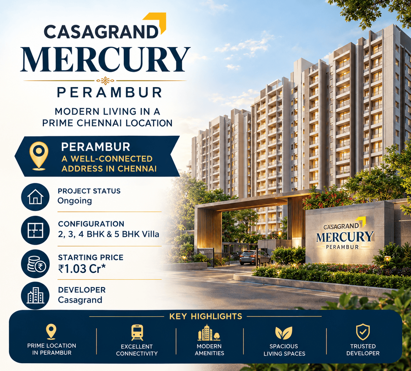 Casagrand Mercury Perambur premium apartments Chennai