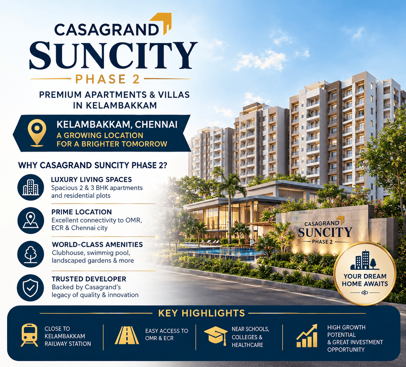 Casagrand Suncity Phase 2 Kelambakkam premium residential apartments Chennai